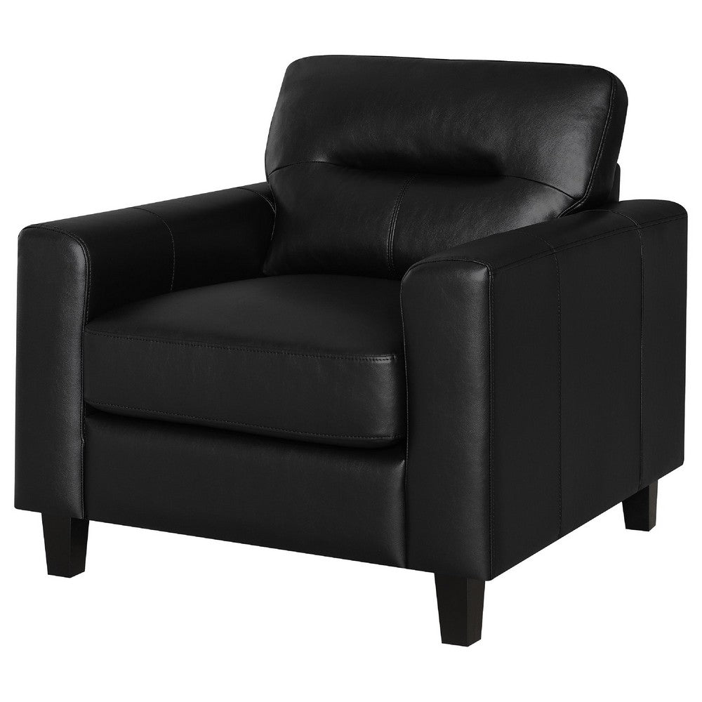 Secy Sofa Chair | Black Faux Leather | Track Arms | Pine Wood Frame