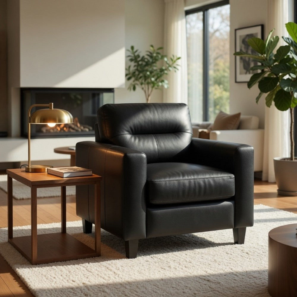 Secy Sofa Chair | Black Faux Leather | Track Arms | Pine Wood Frame