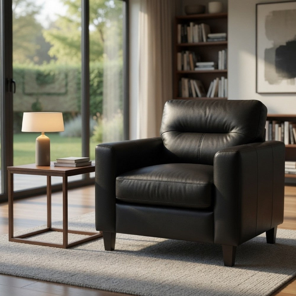 Secy Sofa Chair | Black Faux Leather | Track Arms | Pine Wood Frame