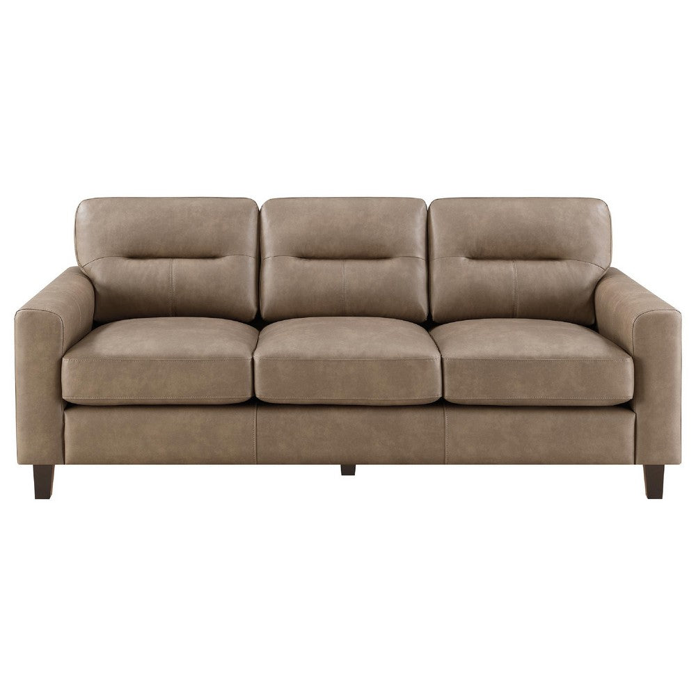 Secy Sofa | Brown Faux Leather | Track Arms | 81" Pine Wood Frame