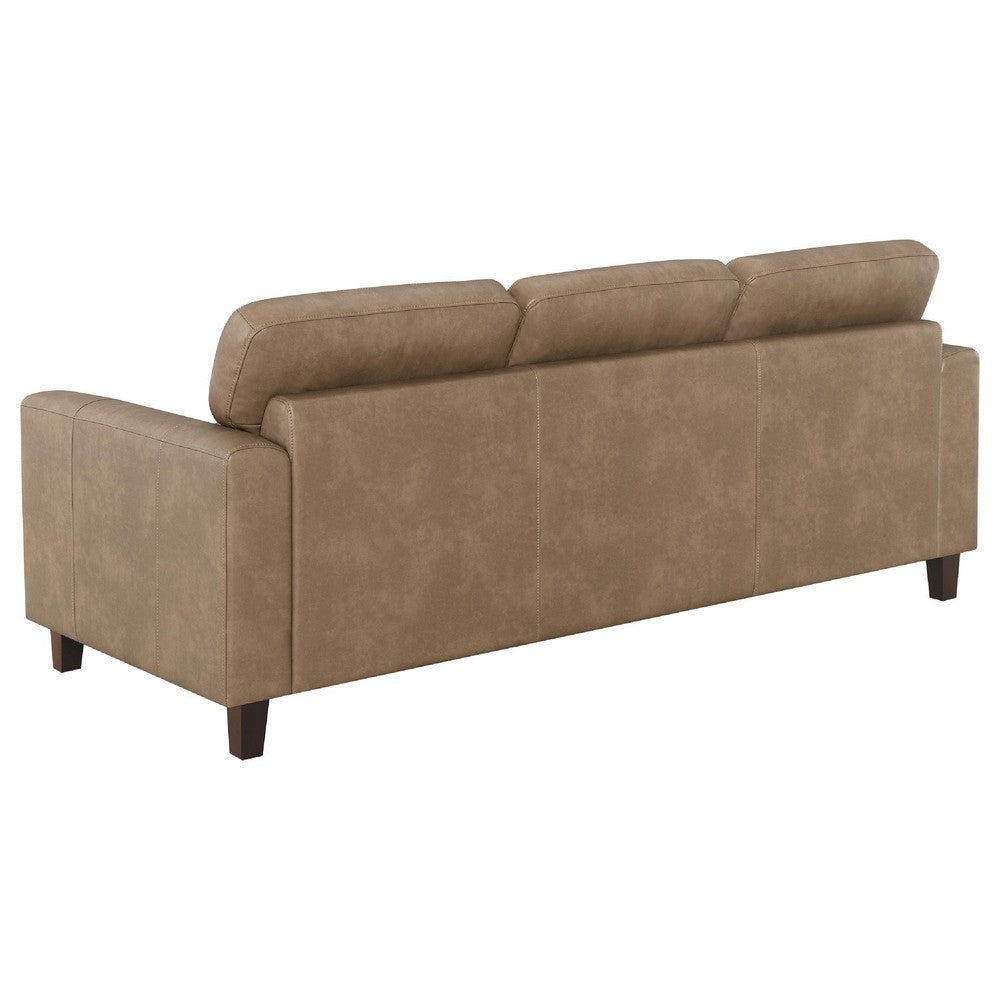 Secy Sofa | Brown Faux Leather | Track Arms | 81" Pine Wood Frame