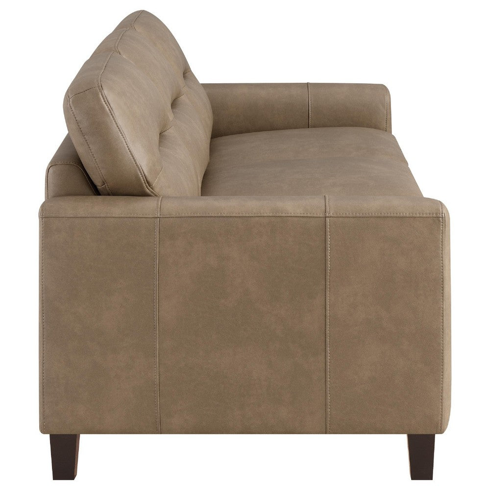 Secy Sofa | Brown Faux Leather | Track Arms | 81" Pine Wood Frame