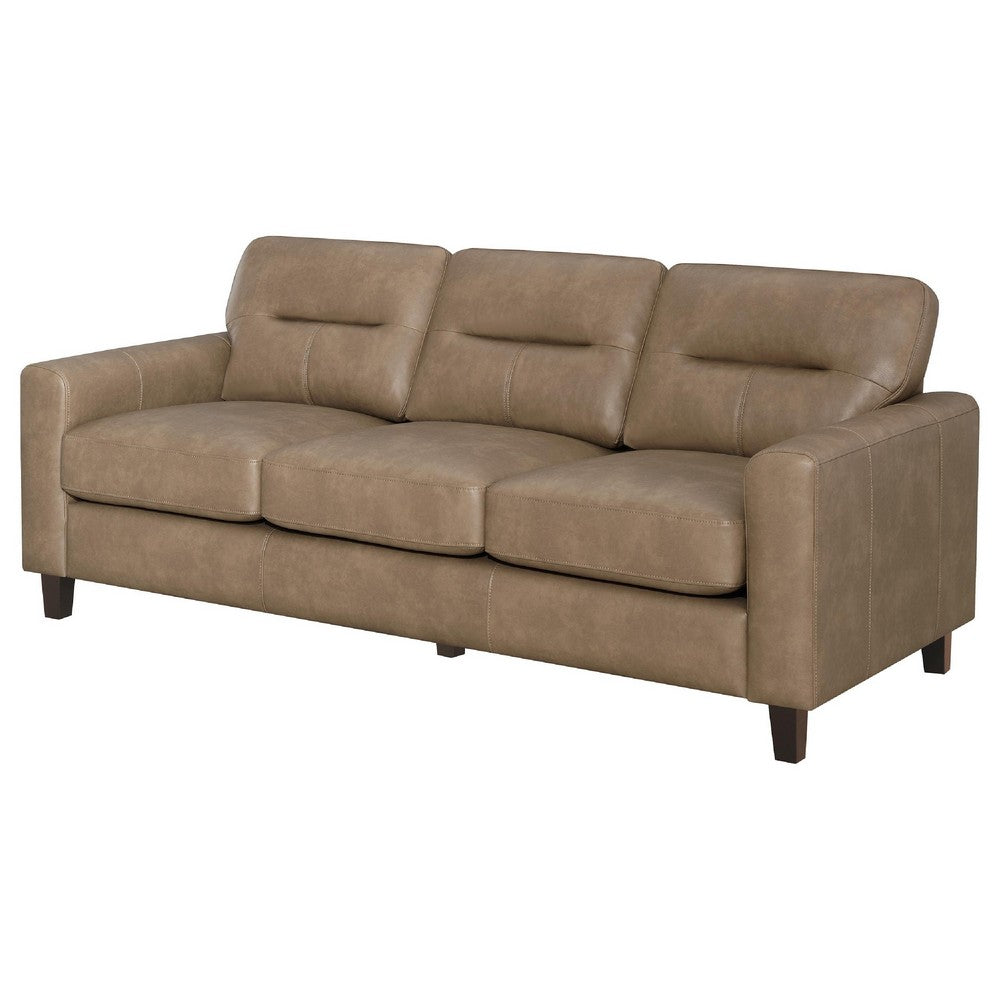 Secy Sofa | Brown Faux Leather | Track Arms | 81" Pine Wood Frame