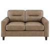 Secy Loveseat | Brown Faux Leather | Track Arms | 58" Pine Wood Frame