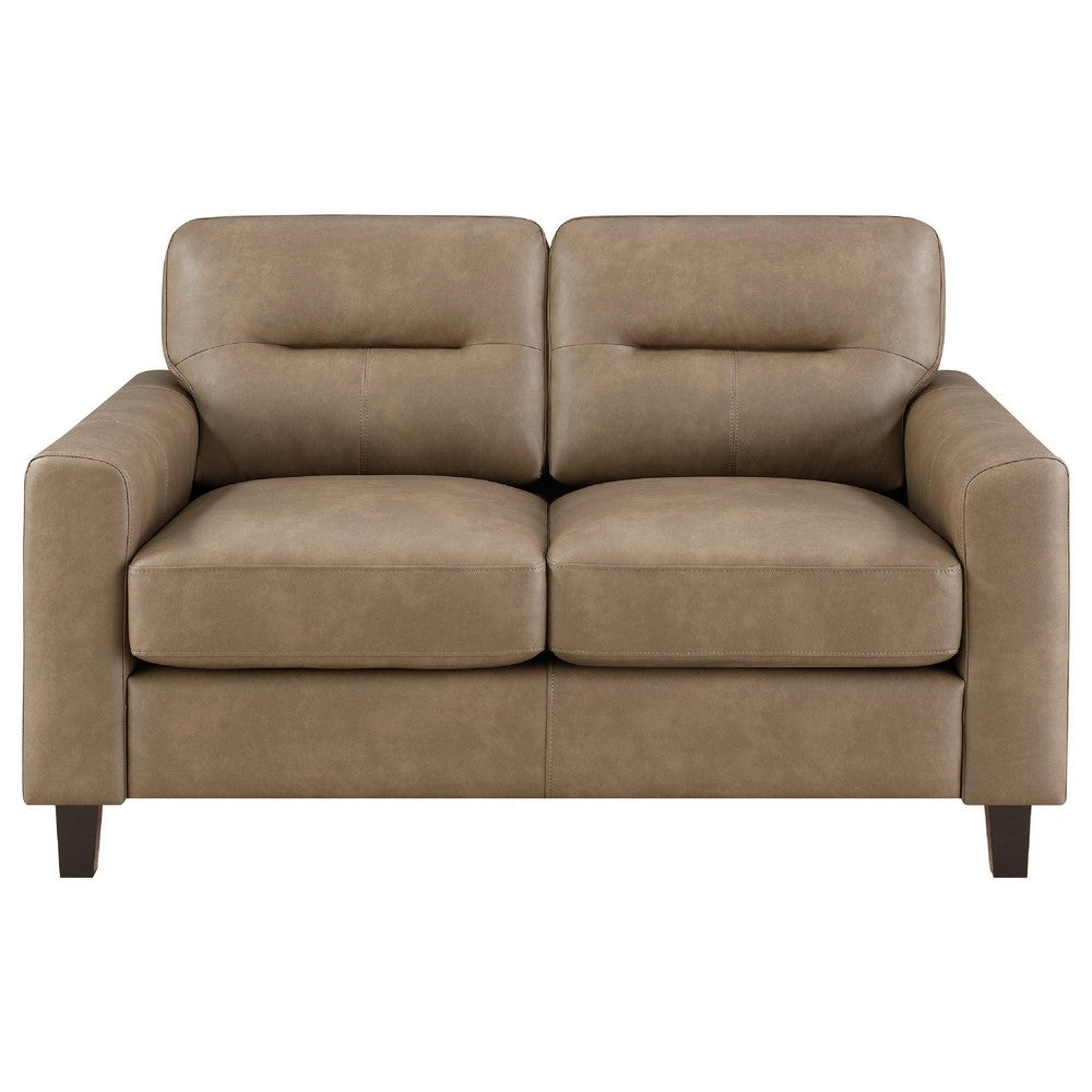 Secy Loveseat | Brown Faux Leather | Track Arms | 58" Pine Wood Frame