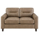 Secy Loveseat | Brown Faux Leather | Track Arms | 58" Pine Wood Frame