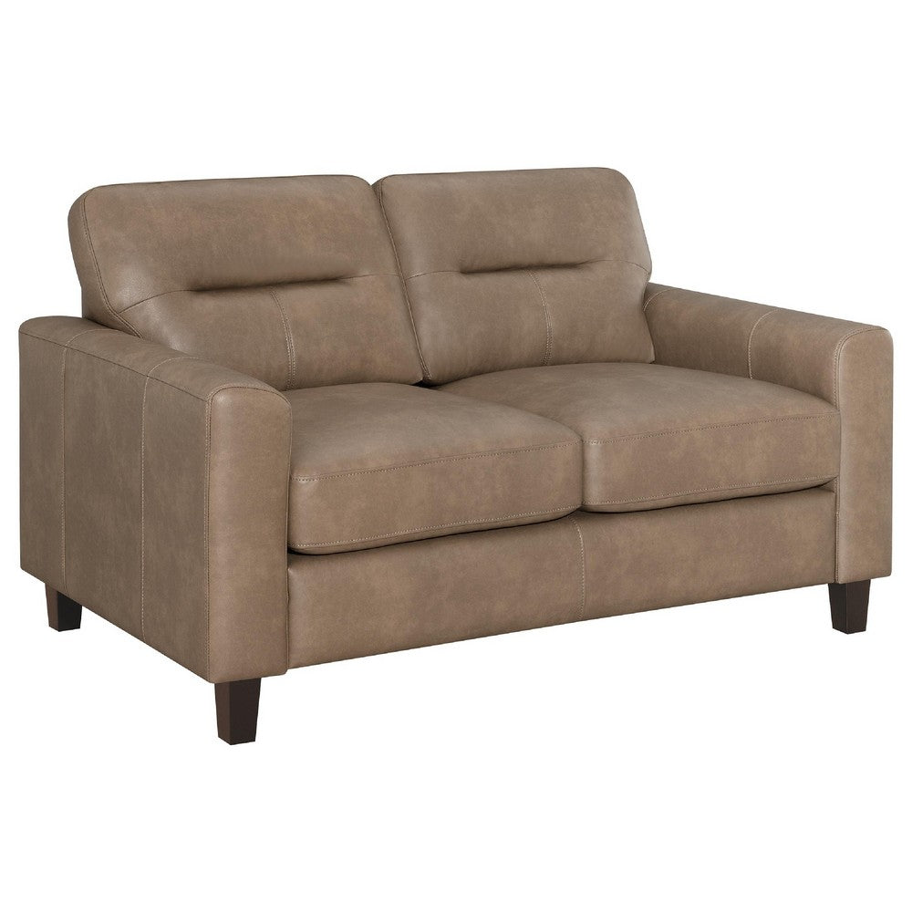 Secy Loveseat | Brown Faux Leather | Track Arms | 58" Pine Wood Frame
