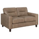 Secy Loveseat | Brown Faux Leather | Track Arms | 58" Pine Wood Frame