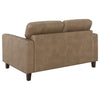 Secy Loveseat | Brown Faux Leather | Track Arms | 58" Pine Wood Frame