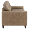 Secy Loveseat | Brown Faux Leather | Track Arms | 58" Pine Wood Frame