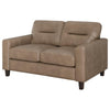 Secy Loveseat | Brown Faux Leather | Track Arms | 58" Pine Wood Frame