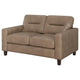 Secy Loveseat | Brown Faux Leather | Track Arms | 58" Pine Wood Frame