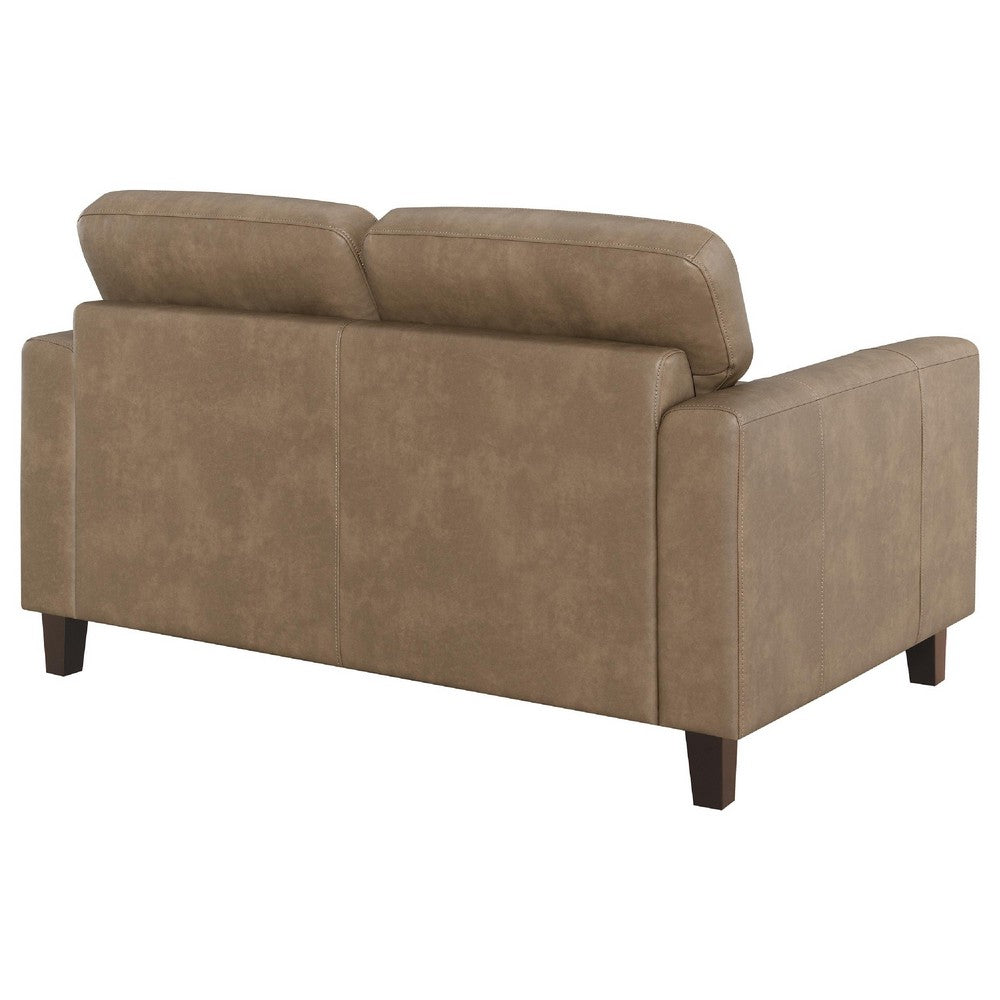 Secy Loveseat | Brown Faux Leather | Track Arms | 58" Pine Wood Frame