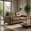 Secy Loveseat | Brown Faux Leather | Track Arms | 58" Pine Wood Frame
