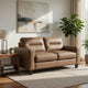 Secy Loveseat | Brown Faux Leather | Track Arms | 58" Pine Wood Frame