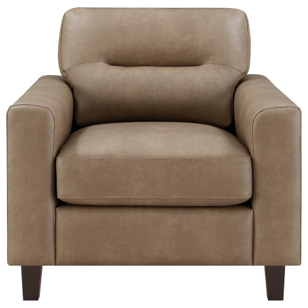 Secy Sofa Chair | Brown Faux Leather | Track Arms | Pine Wood Frame