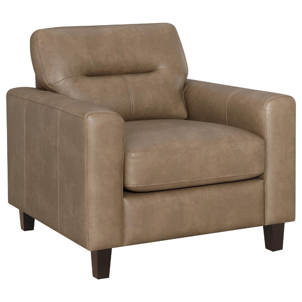 Secy Sofa Chair | Brown Faux Leather | Track Arms | Pine Wood Frame