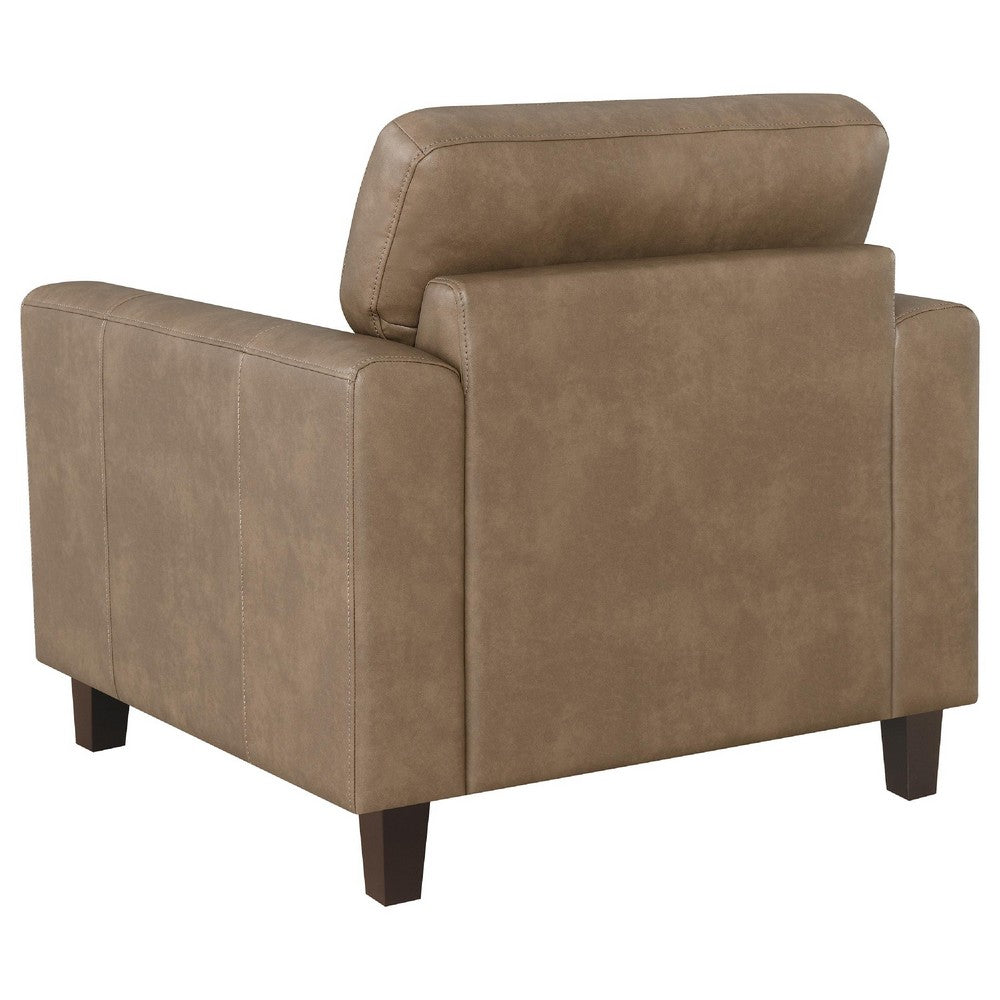 Secy Sofa Chair | Brown Faux Leather | Track Arms | Pine Wood Frame
