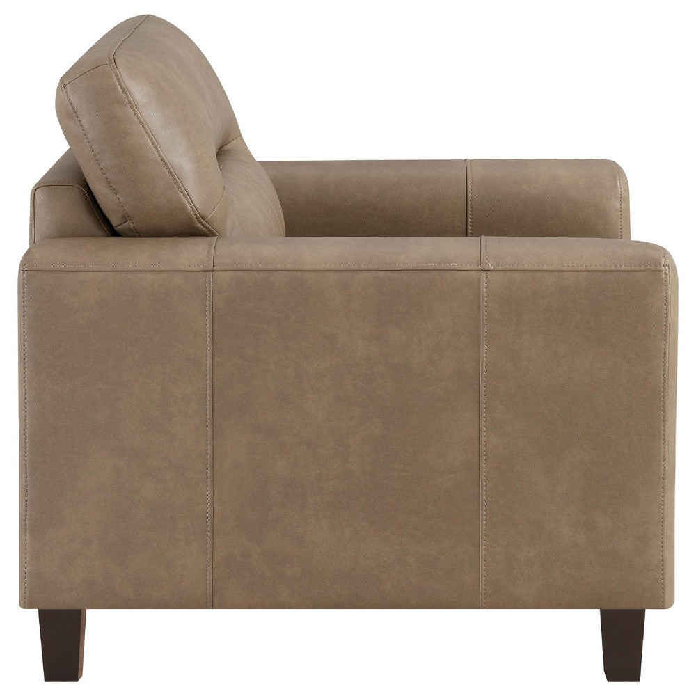 Secy Sofa Chair | Brown Faux Leather | Track Arms | Pine Wood Frame