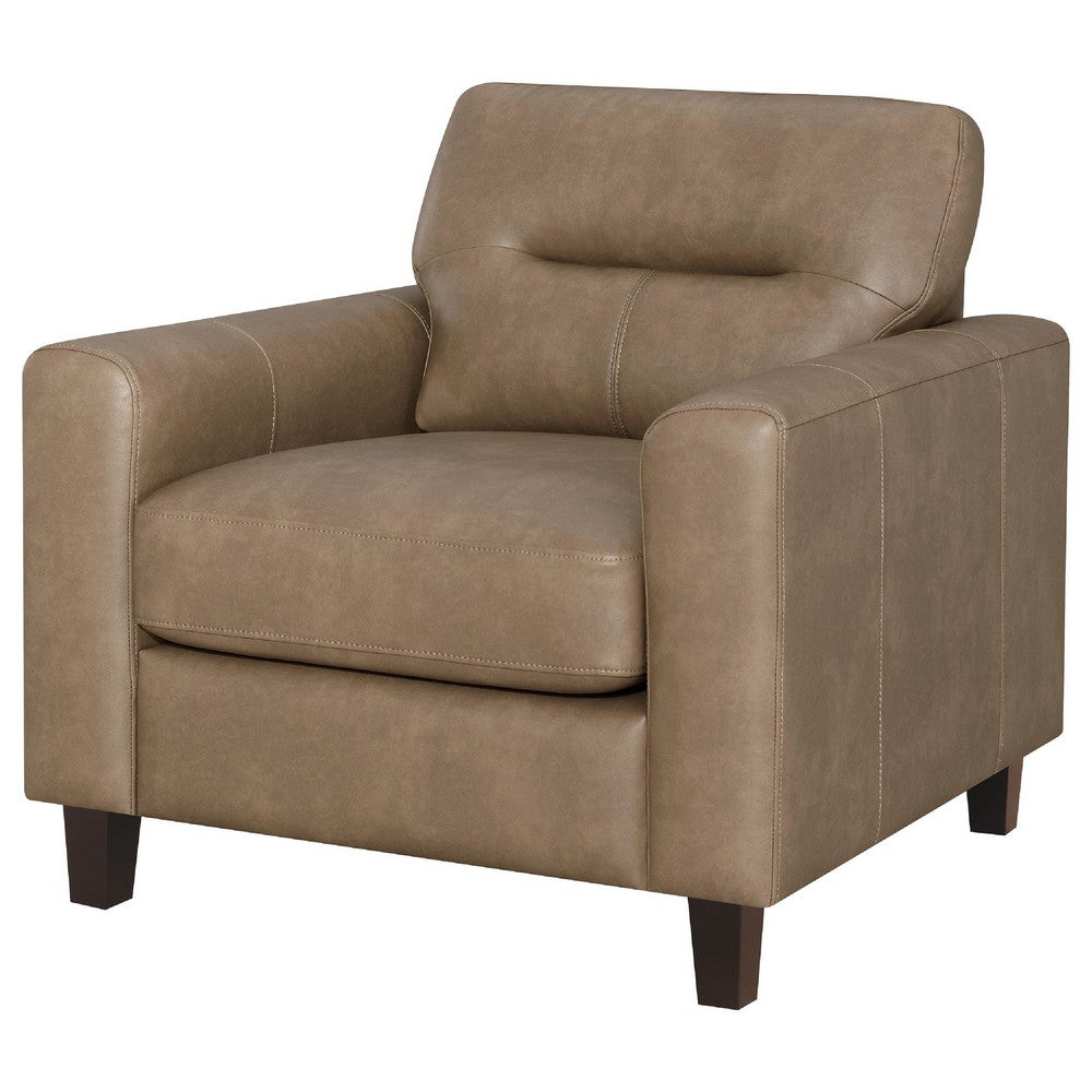 Secy Sofa Chair | Brown Faux Leather | Track Arms | Pine Wood Frame