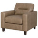 Secy Sofa Chair | Brown Faux Leather | Track Arms | Pine Wood Frame
