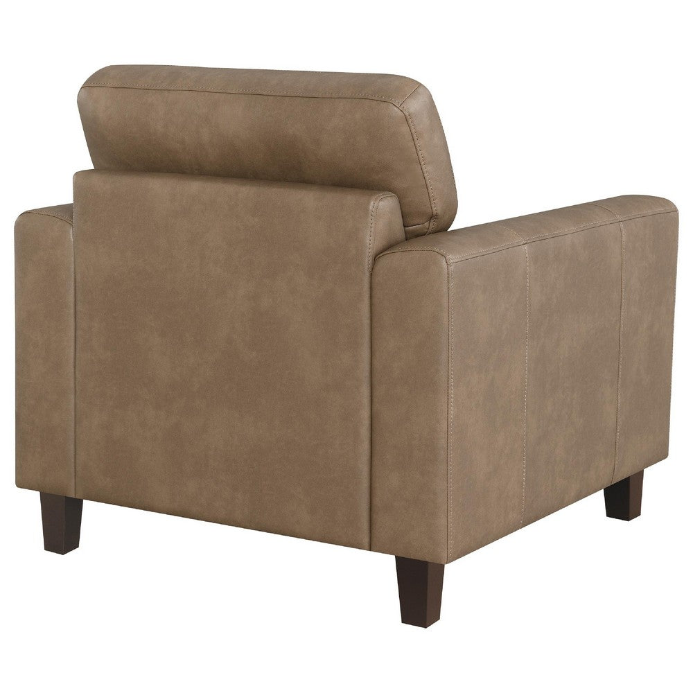 Secy Sofa Chair | Brown Faux Leather | Track Arms | Pine Wood Frame