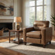 Secy Sofa Chair | Brown Faux Leather | Track Arms | Pine Wood Frame