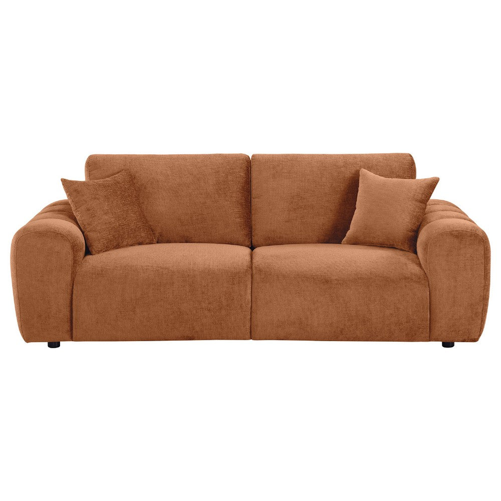 Becy Sofa with 2 Pillows | Burnt Orange Chenille | 91" Chunky Arms