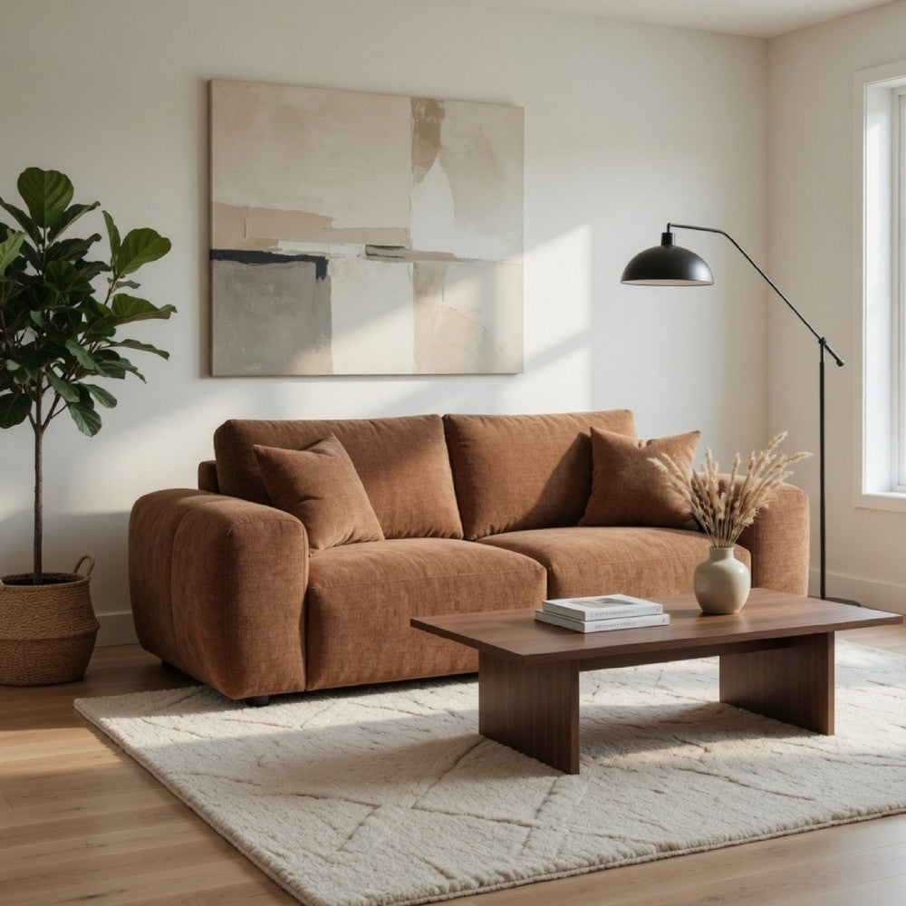 Becy Loveseat | 2 Pillows | Burnt Orange Chenille | 78" Chunky Arms