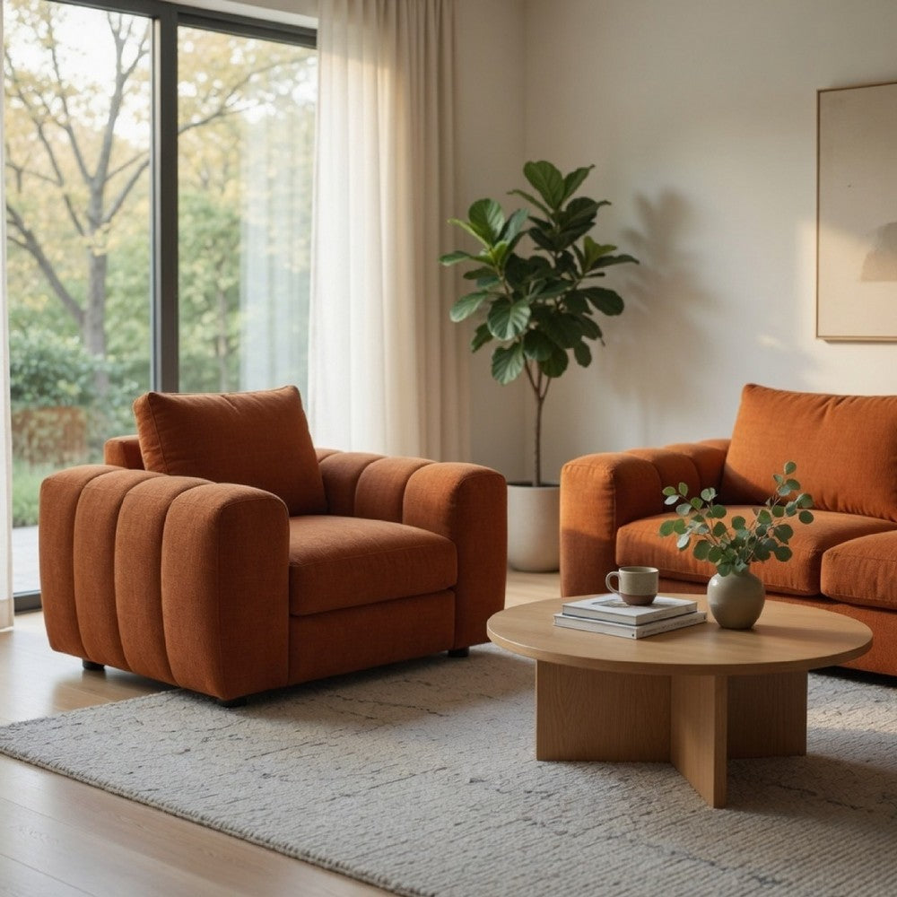 Becy Sofa Chair | Burnt Orange Chenille | 50" Chunky Arms