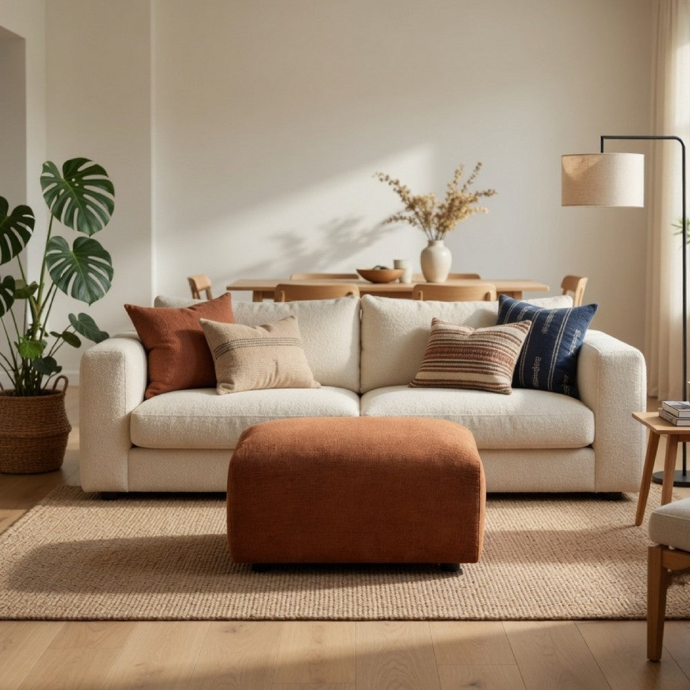 Becy Ottoman | Burnt Orange Chenille Upholstery | 33" Curvy Frame