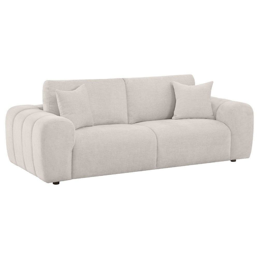 Becy Sofa with 2 Pillows | Plush Ivory Chenille | 91" Chunky Arms