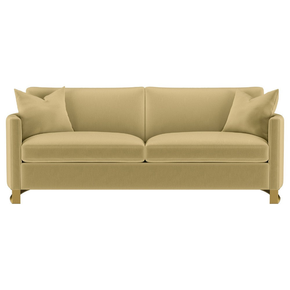 Lizzy Sofa with 2 Pillows | Camel Brown Velvet | 91" Gold Steel Legs
