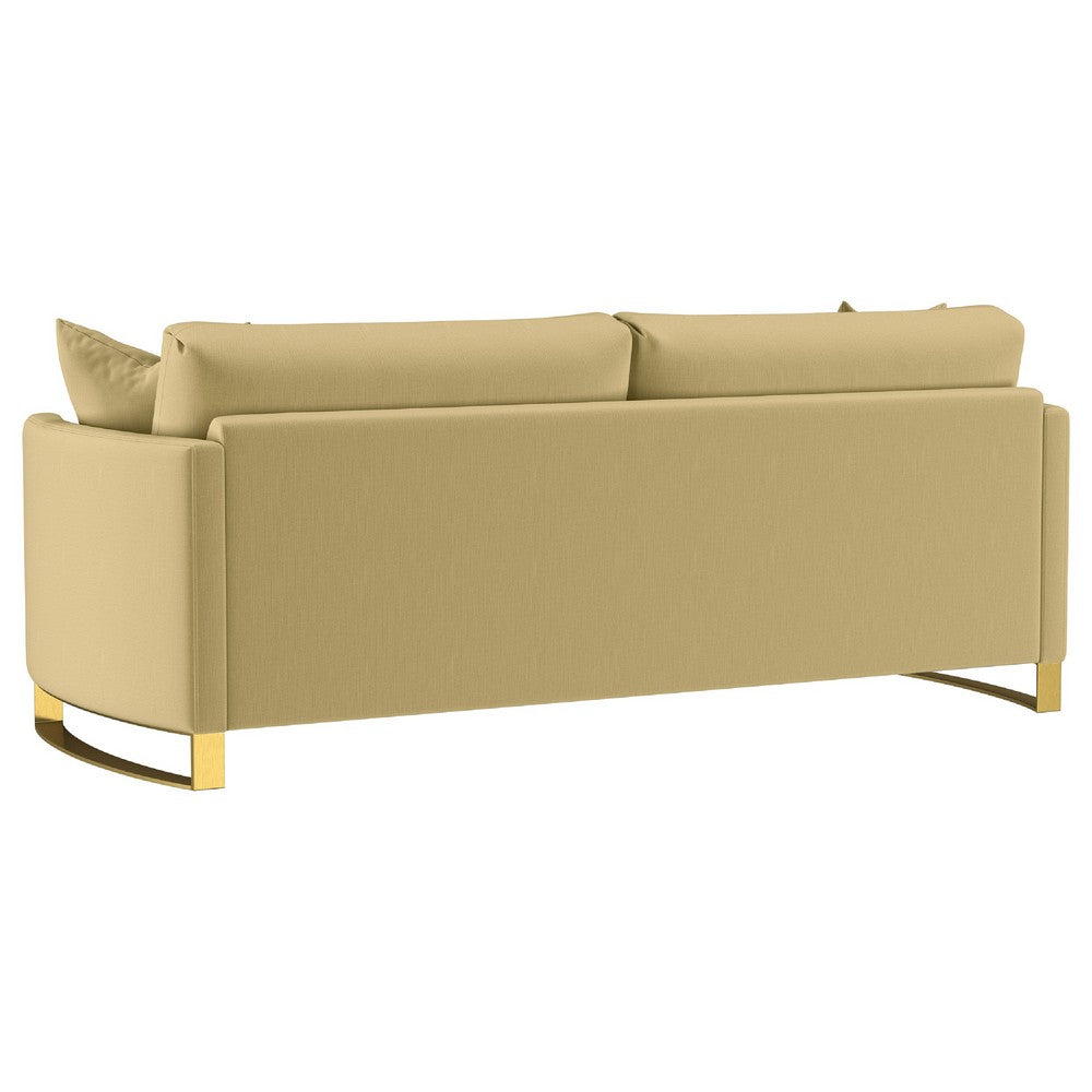 Lizzy Sofa with 2 Pillows | Camel Brown Velvet | 91" Gold Steel Legs
