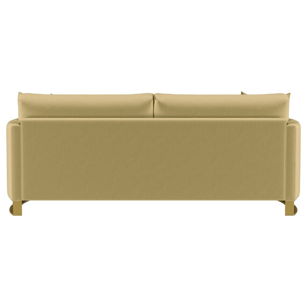 Lizzy Sofa with 2 Pillows | Camel Brown Velvet | 91" Gold Steel Legs