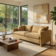 Lizzy Sofa with 2 Pillows | Camel Brown Velvet | 91" Gold Steel Legs