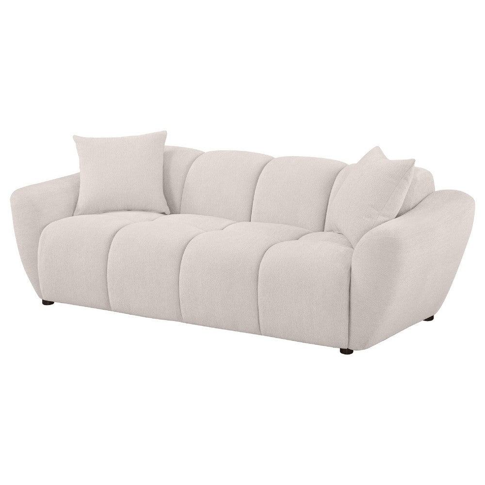 Decy Sofa | 2 Pillows | Greige Chenille | Wide Grid Tufted | 90"