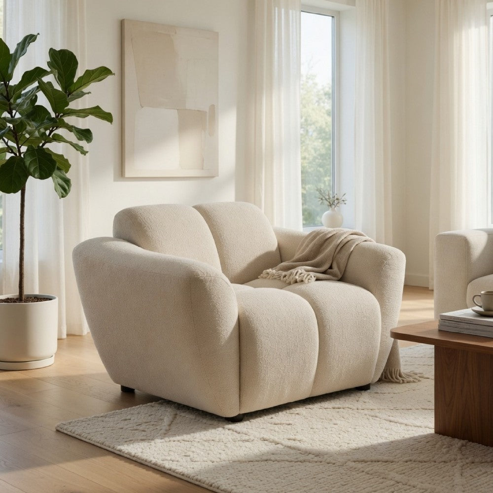 Decy Sofa Chair | Plush Greige Chenille Upholstery | Wide Grid Tufted