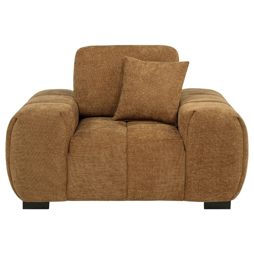 Hecy Sofa Armchair | 1 Pillow | Grid Tufted Amber Brown Upholstery