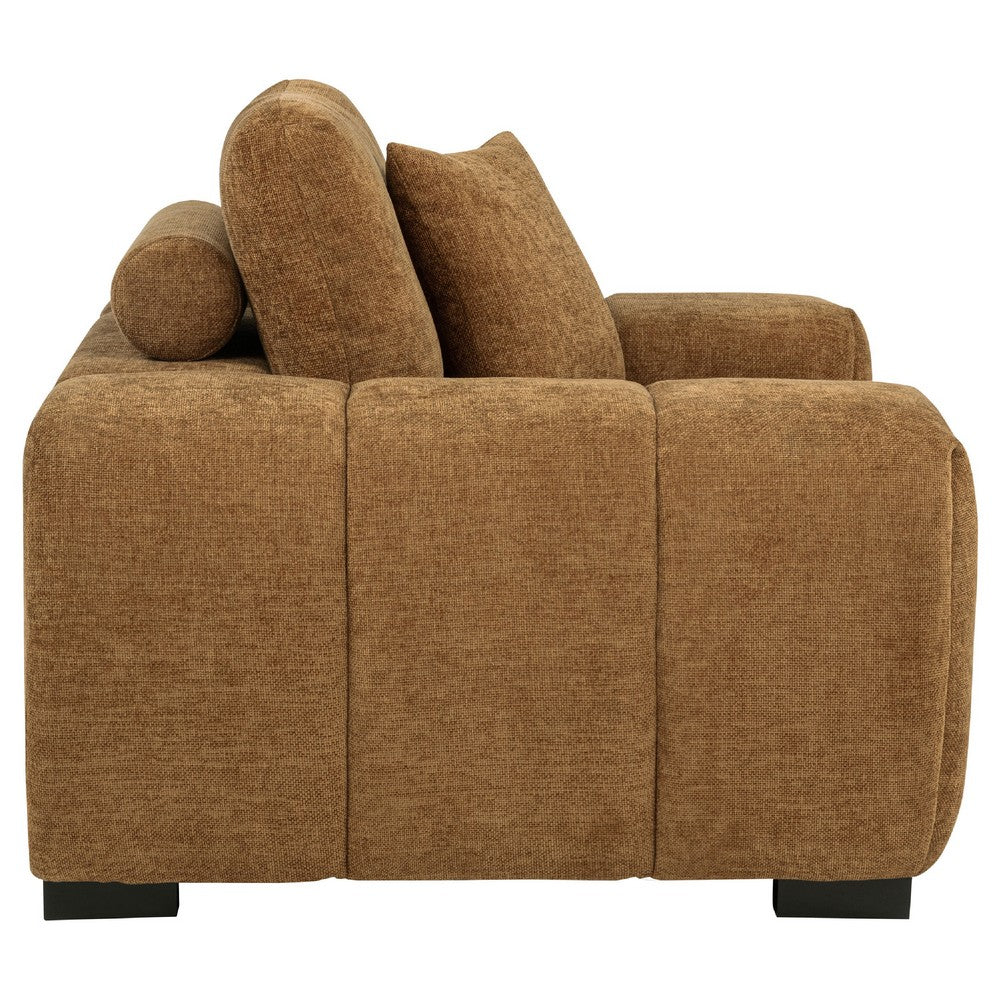 Hecy Sofa Armchair | 1 Pillow | Grid Tufted Amber Brown Upholstery