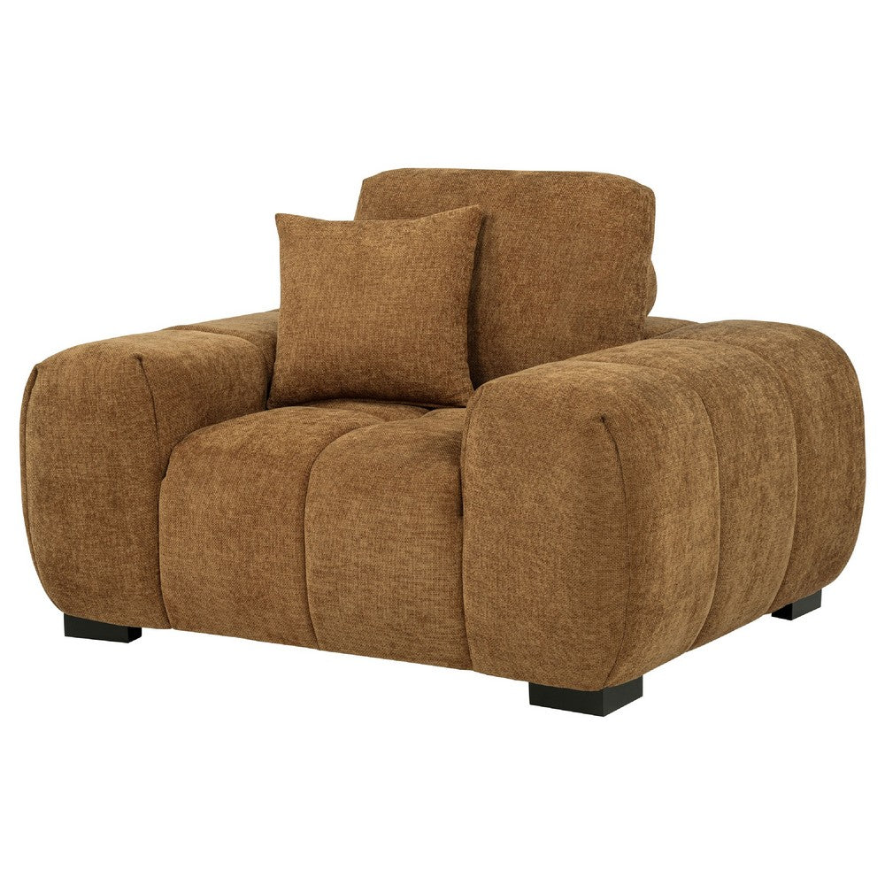 Hecy Sofa Armchair | 1 Pillow | Grid Tufted Amber Brown Upholstery