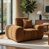 Hecy Sofa Armchair | 1 Pillow | Grid Tufted Amber Brown Upholstery