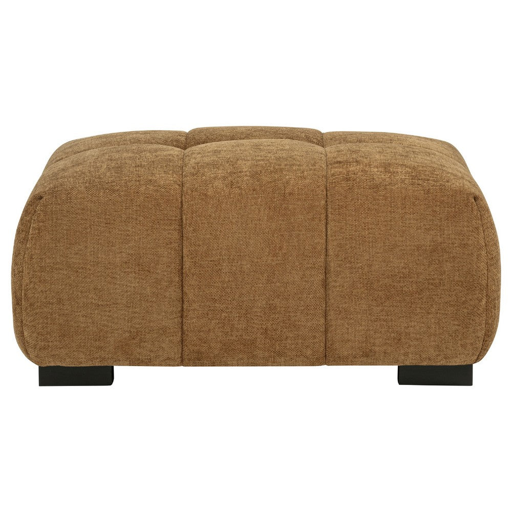 Hecy Ottoman | Grid Tufted | Plush Amber Brown Upholstery | 39"