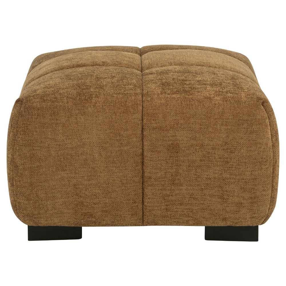 Hecy Ottoman | Grid Tufted | Plush Amber Brown Upholstery | 39"