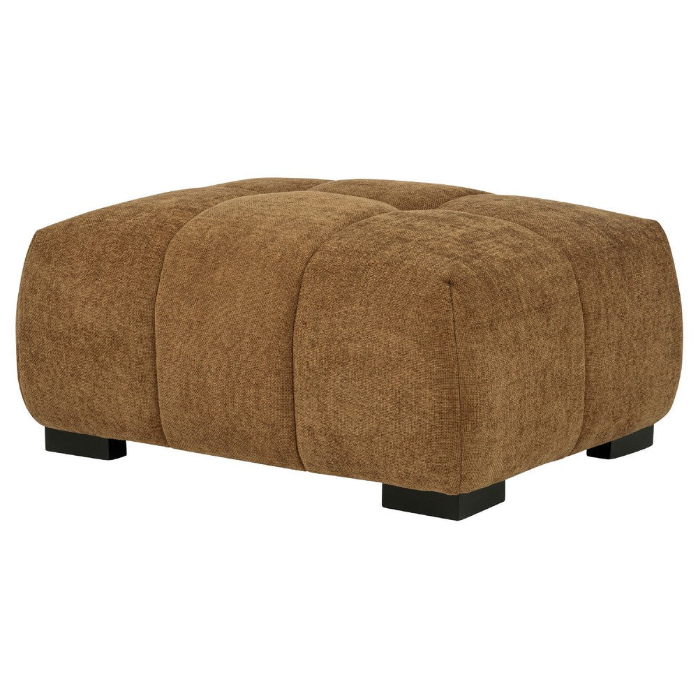 Hecy Ottoman | Grid Tufted | Plush Amber Brown Upholstery | 39"