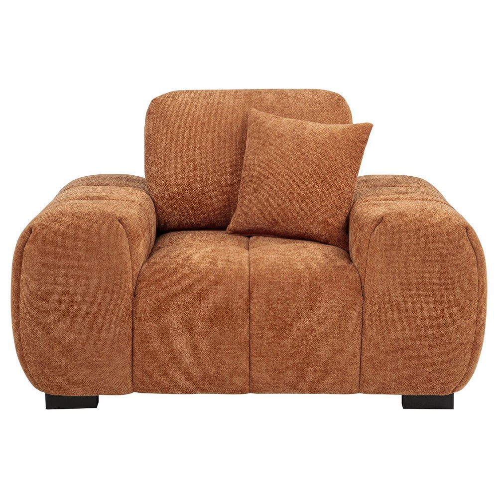 Hecy Sofa Armchair | 1 Pillow | Grid Tufted | Plush Orange Upholstery