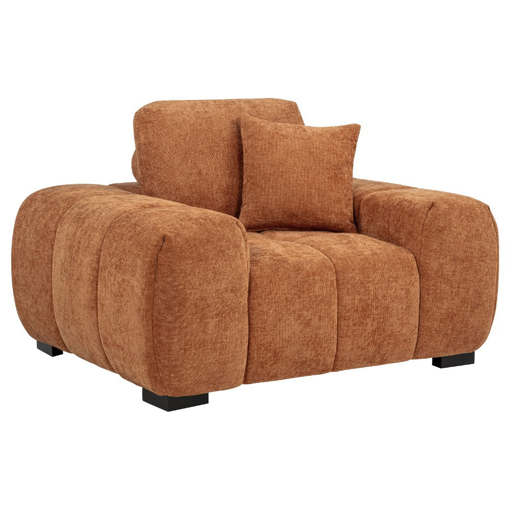 Hecy Sofa Armchair | 1 Pillow | Grid Tufted | Plush Orange Upholstery