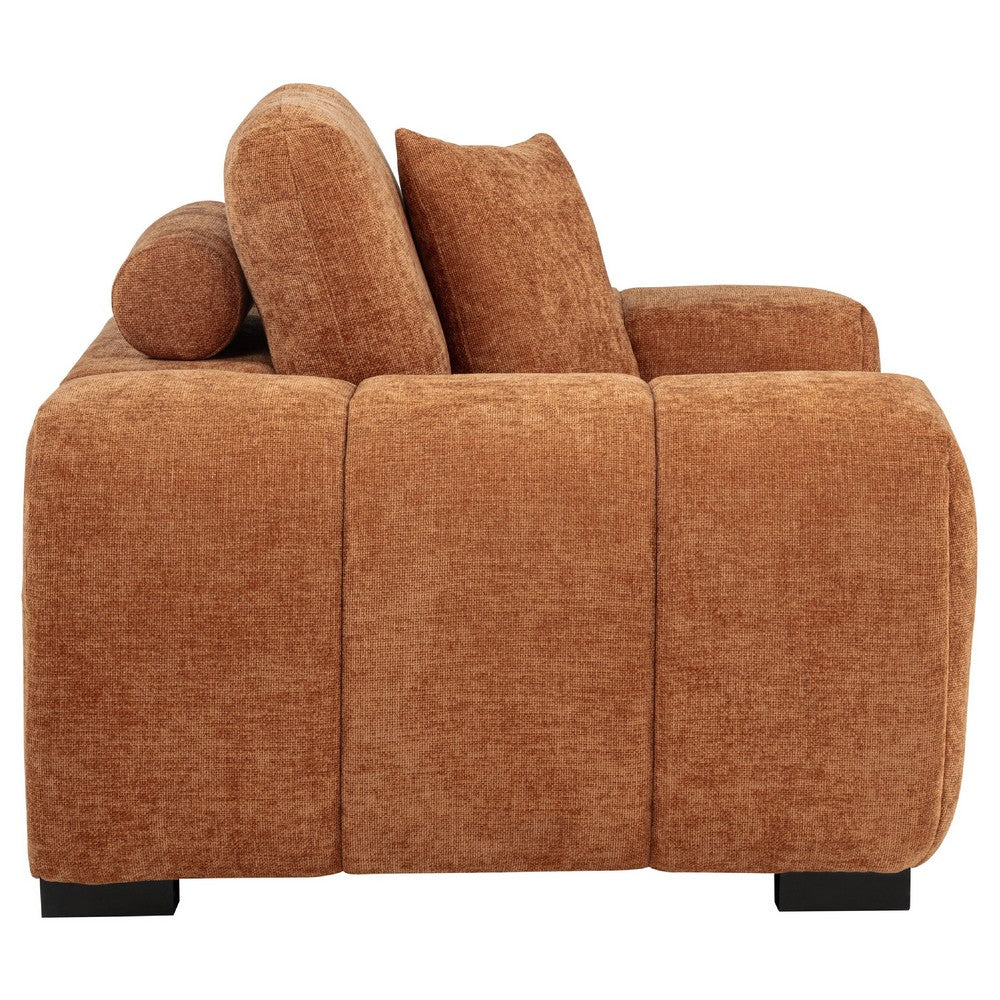 Hecy Sofa Armchair | 1 Pillow | Grid Tufted | Plush Orange Upholstery