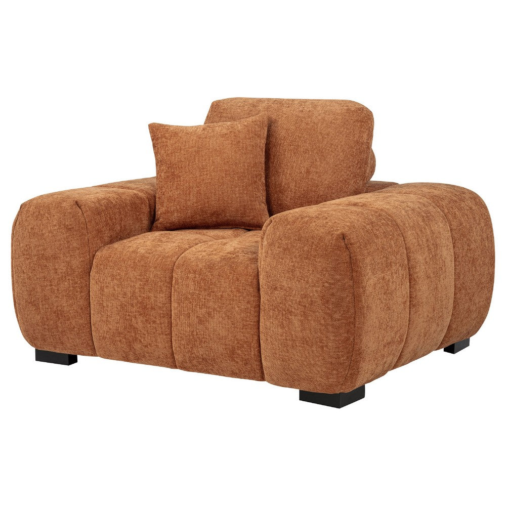 Hecy Sofa Armchair | 1 Pillow | Grid Tufted | Plush Orange Upholstery