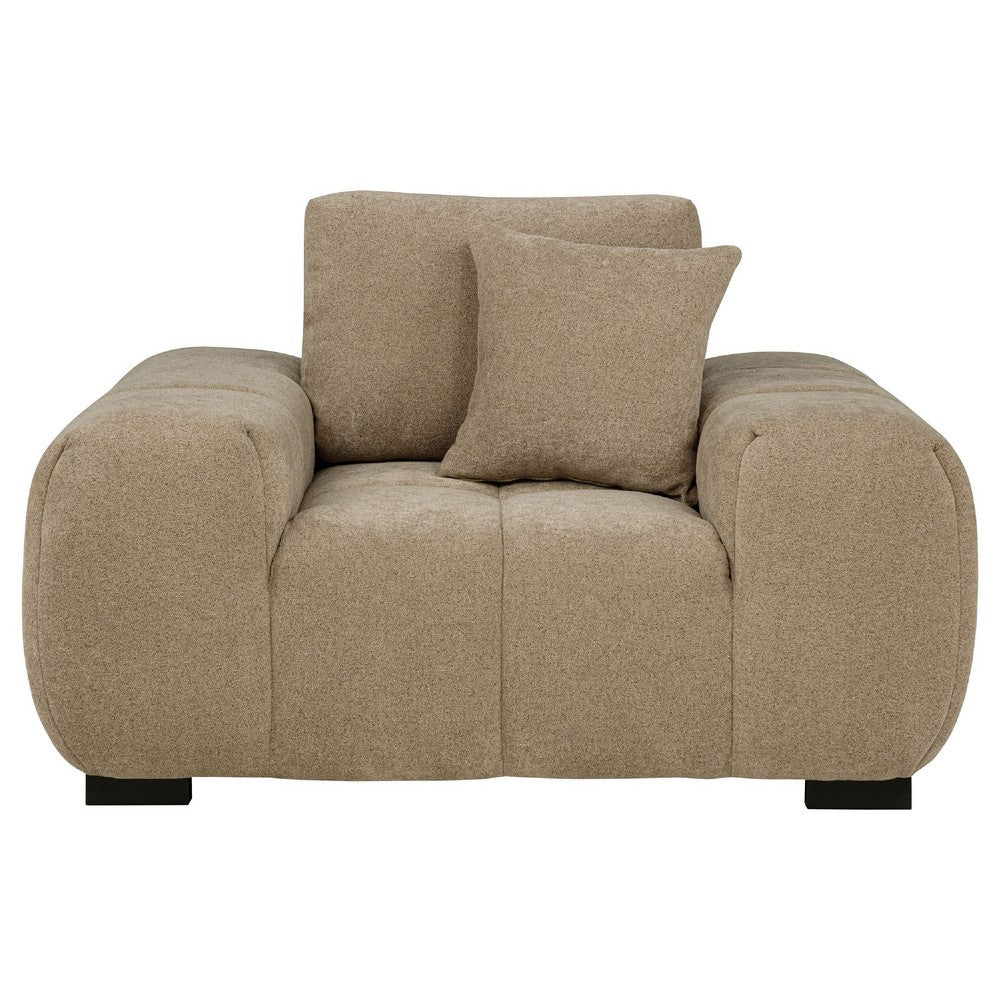 Hecy Sofa Armchair | 1 Pillow | Grid Tufted | Camel Brown Upholstery